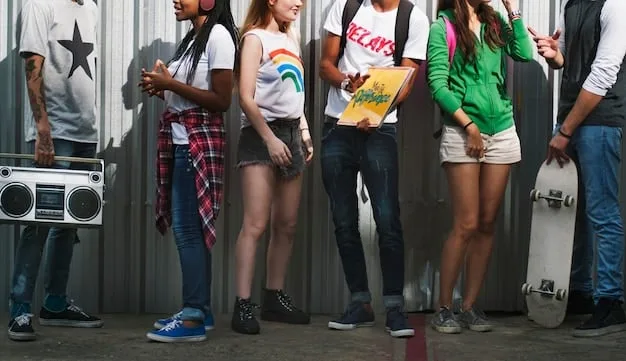 A close-up of a hip-hop artist at a community event, speaking passionately to a group of young people, surrounded by signs promoting education and empowerment. The atmosphere is hopeful and engaging.