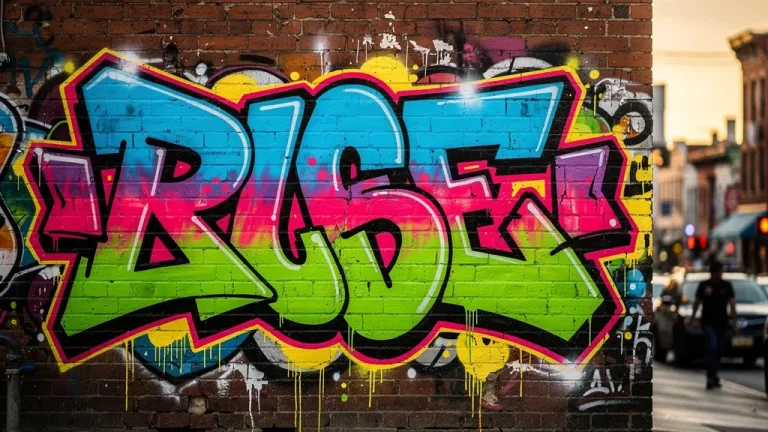 Vibrant multi-layer graffiti with high color contrast for maximum street visibility.