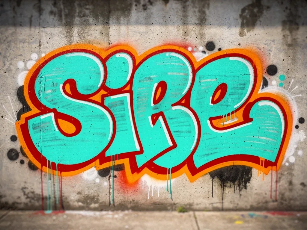 Street-art lettering using complementary colors and a contrasting outline.