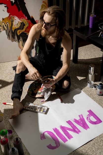 A detailed shot of an artist's studio, showcasing various stages of graffiti art creation, with spray cans and sketches visible, emphasizing the creative process, for Graffiti Art as Investment.