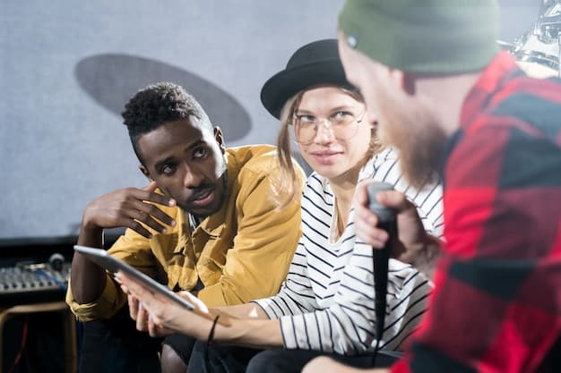 A diverse group of Hip Hop artists and producers engaging in a lively discussion in a modern recording studio, symbolizing collaboration and adaptation in the face of legal changes.