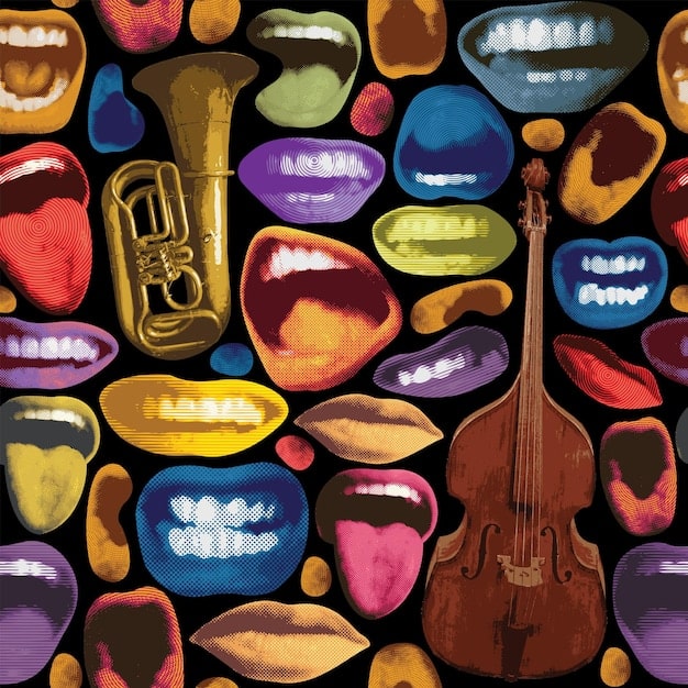 A vibrant digital art piece illustrating various musical instruments and symbols from different genres (e.g., turntable, guitar, traditional drums) merging into a single harmonious form, symbolizing genre fusion in hip hop.