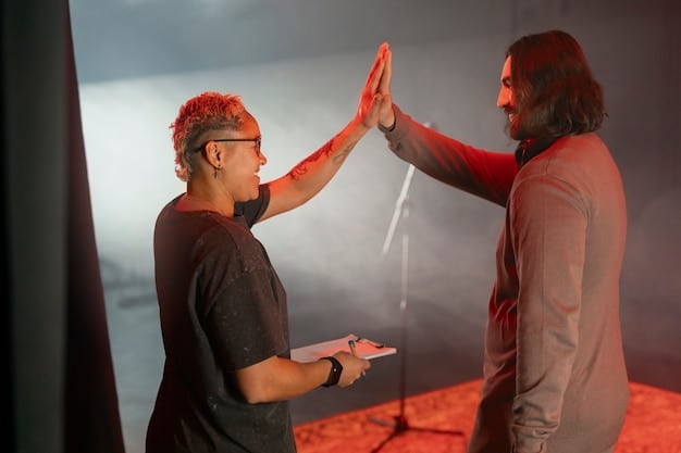 A rap artist shaking hands with a music producer in a modern studio, symbolizing a successful collaboration and negotiated deal. The image should convey professionalism, mutual respect, and the excitement of a new musical partnership.