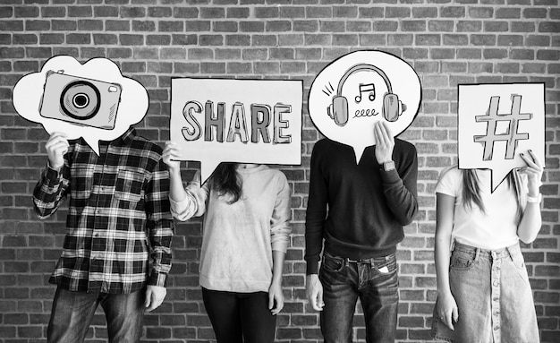 A collage showcasing various social media logos (Facebook, Instagram, Twitter, TikTok) arranged around a central image of a microphone, symbolizing the diverse platforms available for promoting music.