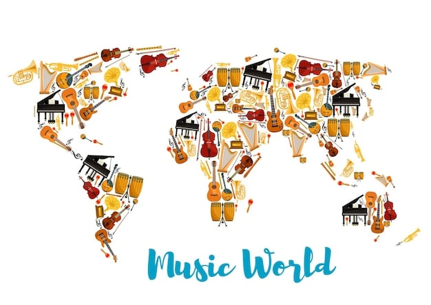 A world map highlighting different regions, representing the territories covered in a distribution agreement. The map is visually appealing and emphasizes the global reach of music distribution.