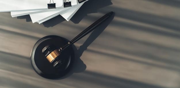 A legal document with a gavel resting on top, symbolizing the importance of legal agreements and copyright law in the music industry.