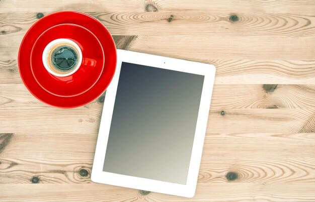 A detailed, textured image depicting a stack of vinyl records next to a modern tablet that displays an open spreadsheet application. The spreadsheet contains financial figures, budget analysis, and revenue forecasting data for an independent music label.