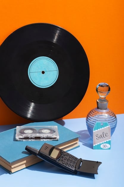 A vinyl record with an independent label's logo prominently displayed, placed on a vintage turntable in a cozy living room. The warm, inviting setting suggests intimacy and a connection to high-quality, artisanal music experiences.