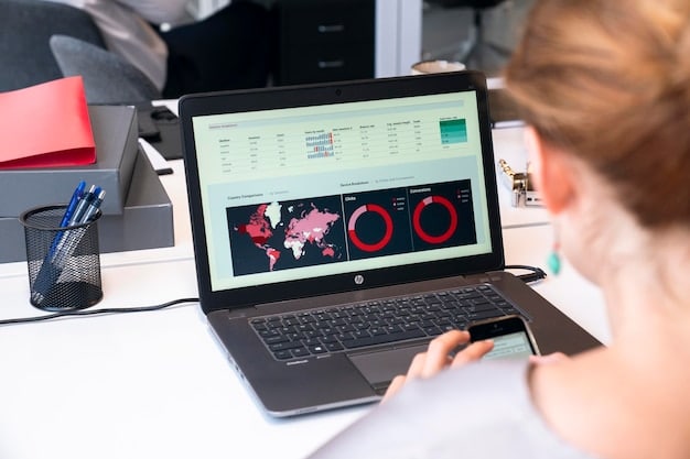 A close-up of a laptop screen displaying a social media analytics dashboard, showing high engagement rates on a post featuring an independent label's artist. Charts and graphs indicate audience demographics and content performance.