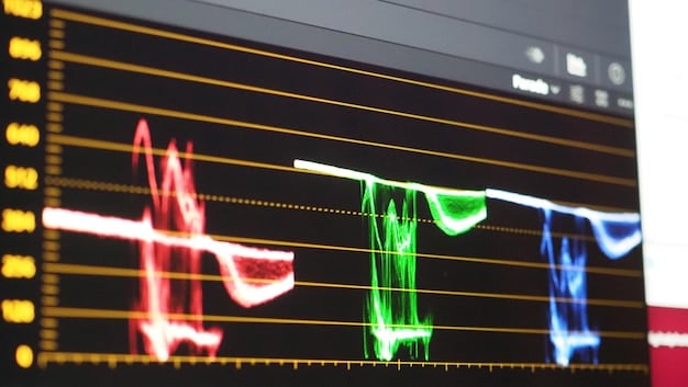 A close-up view of an EQ plugin interface with highlighted frequency bands, showing precise adjustments being made to a vocal track. The plugin display shows detailed spectrum analysis.