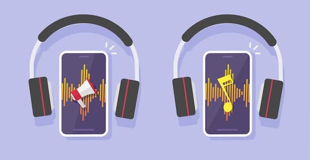A diagram illustrating the difference in sound travel between speakers and headphones. Speakers show sound waves crossing over to both ears, while headphones show sound going directly into each ear.