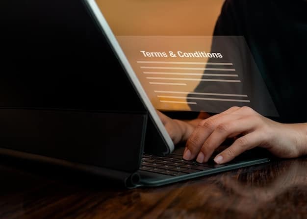 A close-up shot of a laptop screen displaying the terms of service agreement for a popular music streaming platform, with specific clauses related to copyright, usage rights, and content ownership highlighted and annotated.