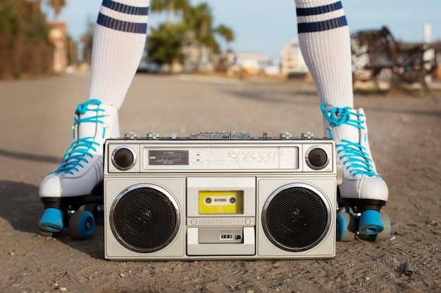 A close-up shot of a vintage boombox with graffiti art on it, sitting on a street corner. The boombox is playing music, and in the background, there are people dancing and gathering around. The image should evoke nostalgia and capture the essence of the early days of underground rap radio.