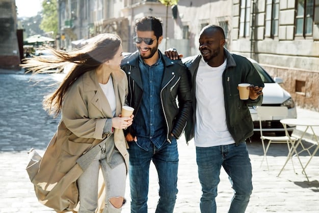A diverse group of young people, stylishly dressed in various streetwear brands, laughing and genuinely interacting in a bustling urban park, capturing candid moments.