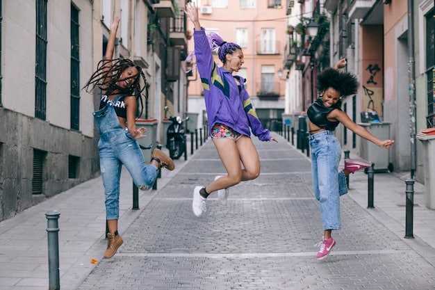 A vibrant street fashion scene in a bustling city, featuring diverse individuals confidently sporting contemporary streetwear brands, reflecting the current trends and global influence.
