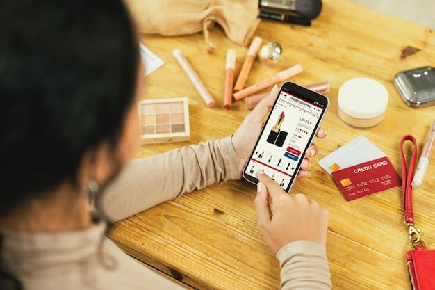 A close-up shot of a smartphone screen displaying various online streetwear shopping apps and websites, with hands actively scrolling and tapping. The background is a blurred, stylish living room, highlighting the convenience of shopping from home.