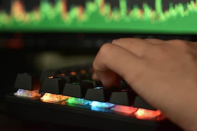 A close-up of a producer's hands on a mixing board, with illuminated faders and knobs, a computer screen showing audio waveforms in the background, conveying modern music production.