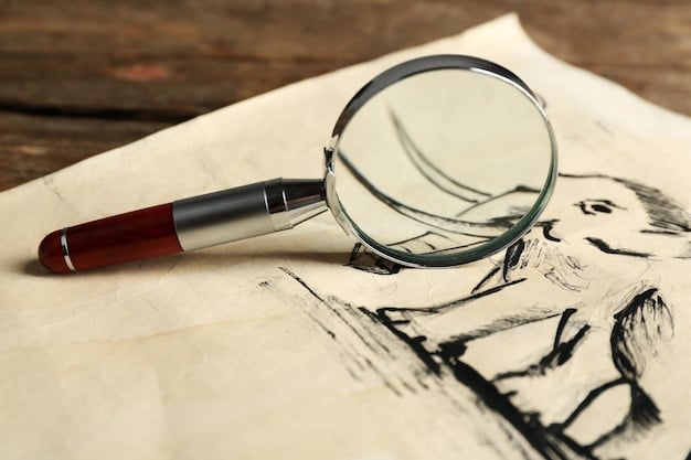 A close-up of a detailed art appraisal document with a magnifying glass over a signature and various authentication stamps. The background shows blurred graffiti art.