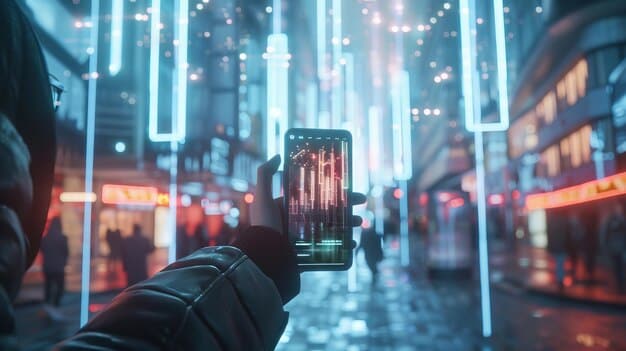 A person holding a smartphone showing an NFT blockchain transaction, overlaid on a blurred background of a street art mural. Emphasize the digital and physical connection.