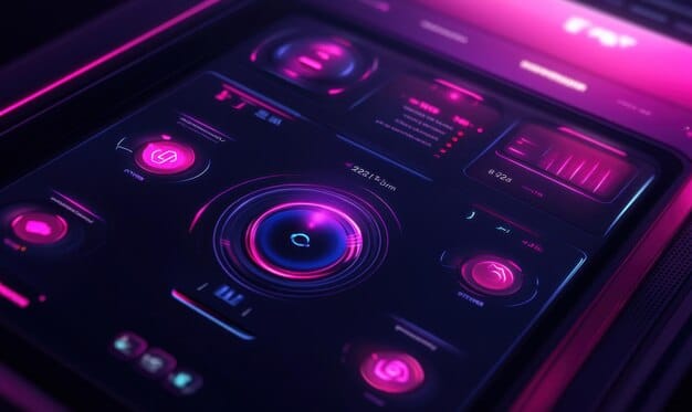A close-up of a digital music interface on a screen, with AI-driven parameter controls subtly glowing, emphasizing the intuitive and seamless integration of AI into a modern DAW workflow.